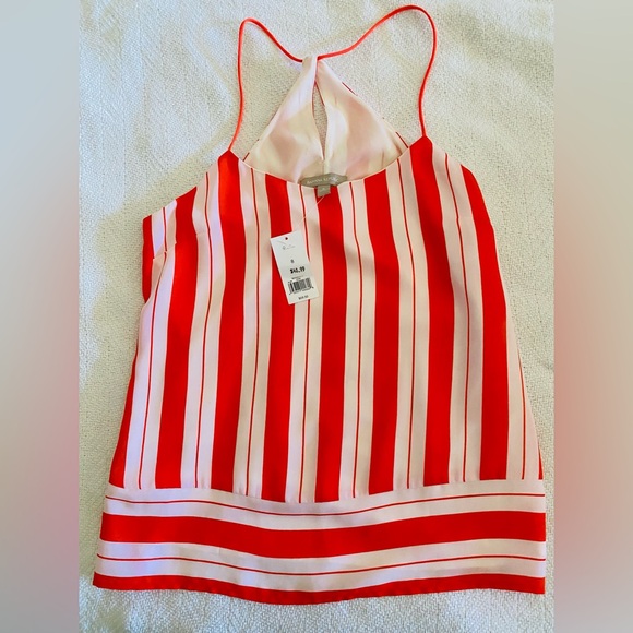 New Banana Republic Bright Reddish Orange with White Stripes Silk Tank w/ tags - Picture 7 of 7